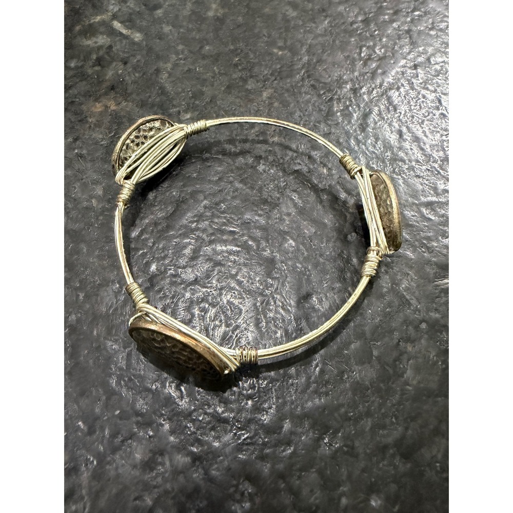 Vintage Artisan Hammered Silver Tone‎ Wire Wrapped Cuff Bracelet Boho 90s Y2K
